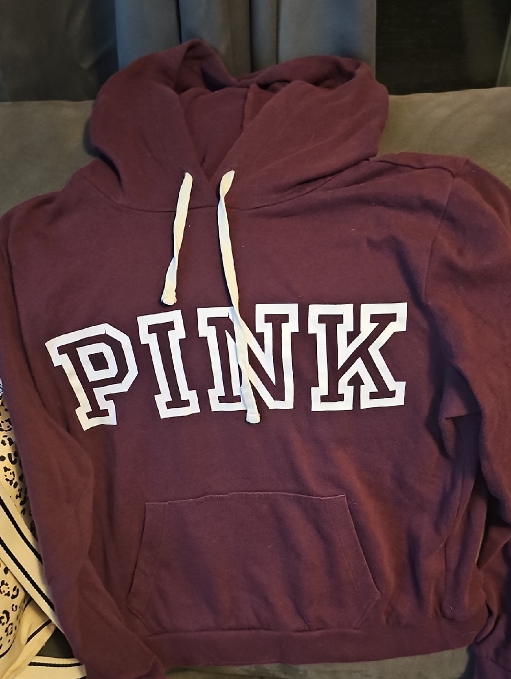 PINK Victoria's Secret Maroon Hooded Sweatshirt with White Logo